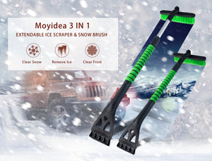 36" Extendable Ice Scraper Snow Brush Detachable Snow Removal Tool with Ergonomic Foam Grip for Car SUV Truck (Green)