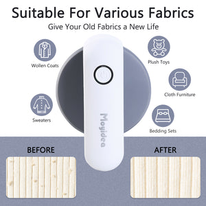 Fabric Shaver - Portable Lint Remover for Clothes, Sweater Defuzzer, Clothing Pill Remover with 3 Replaceable Stainless Steel Blades, Battery Operated, Remove Fuzz, Lint Balls, Pills, Bobbles (White)