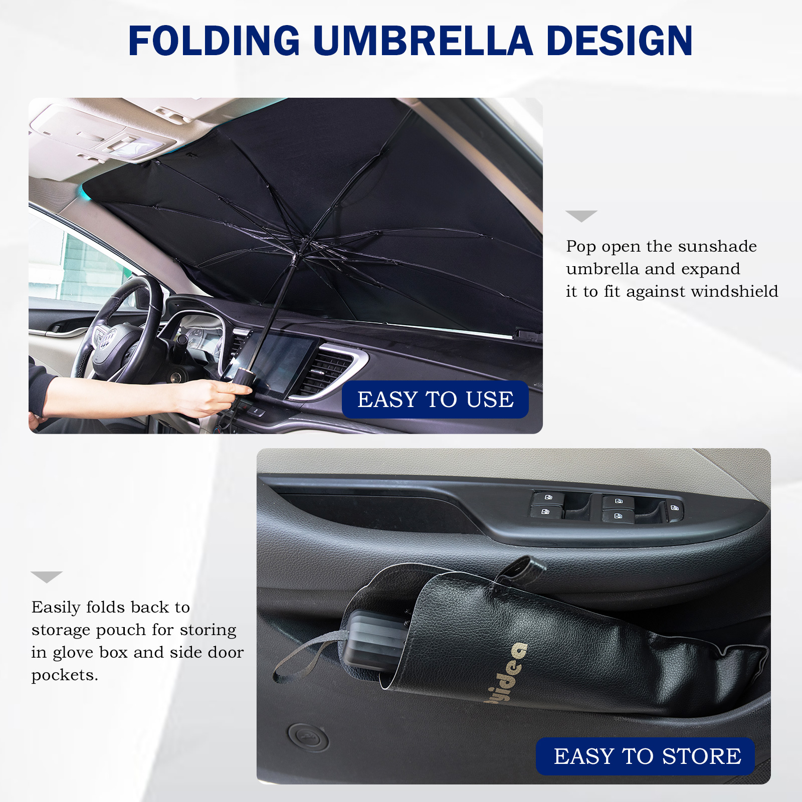 Windshield Sun Shade Foldable Umbrella Reflective Sunshade for Car Front Window Blocks UV Rays Heat Keep Vehicle Cool, Fits Most Vans SUVs (57 x 31 in)